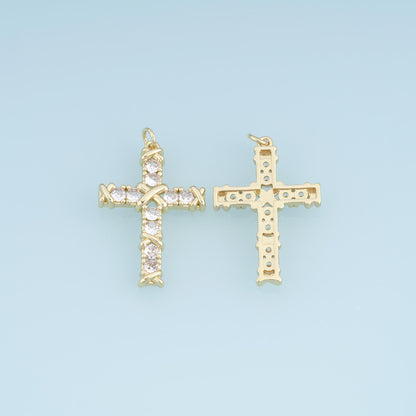 Gold CZ Cross Pendant,18K Gold Filled Religion Charm Bracelet Necklace for DIY Jewelry Making Supply