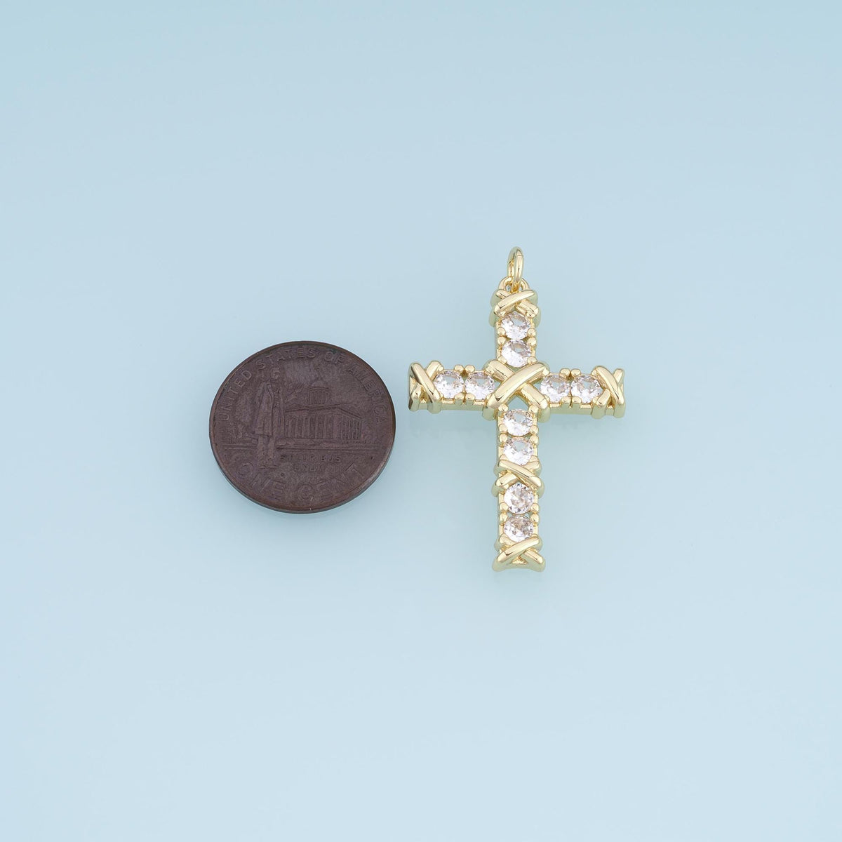 Gold CZ Cross Pendant,18K Gold Filled Religion Charm Bracelet Necklace for DIY Jewelry Making Supply