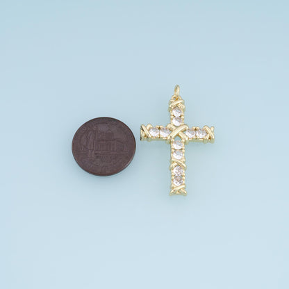 Gold CZ Cross Pendant,18K Gold Filled Religion Charm Bracelet Necklace for DIY Jewelry Making Supply