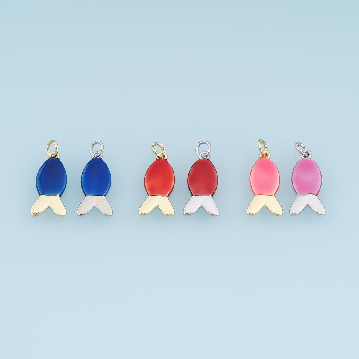 Gold Enamel Fish Pendant,18K Gold Filled Minimalist Charm Bracelet Necklace for DIY Jewelry Making Supply