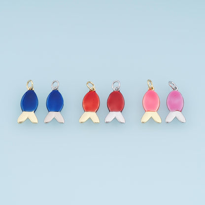 Gold Enamel Fish Pendant,18K Gold Filled Minimalist Charm Bracelet Necklace for DIY Jewelry Making Supply