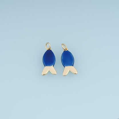 Gold Enamel Fish Pendant,18K Gold Filled Minimalist Charm Bracelet Necklace for DIY Jewelry Making Supply