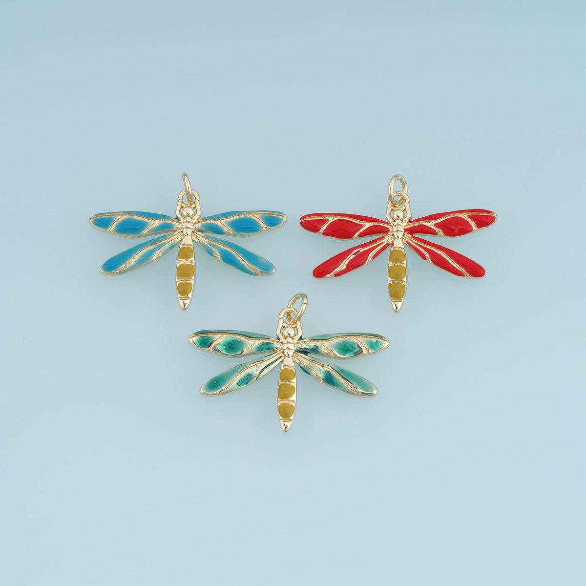 Gold Enamel Dragonfly Pendant,18K Gold Filled Insect Charm Bracelet Necklace for DIY Jewelry Making Supply