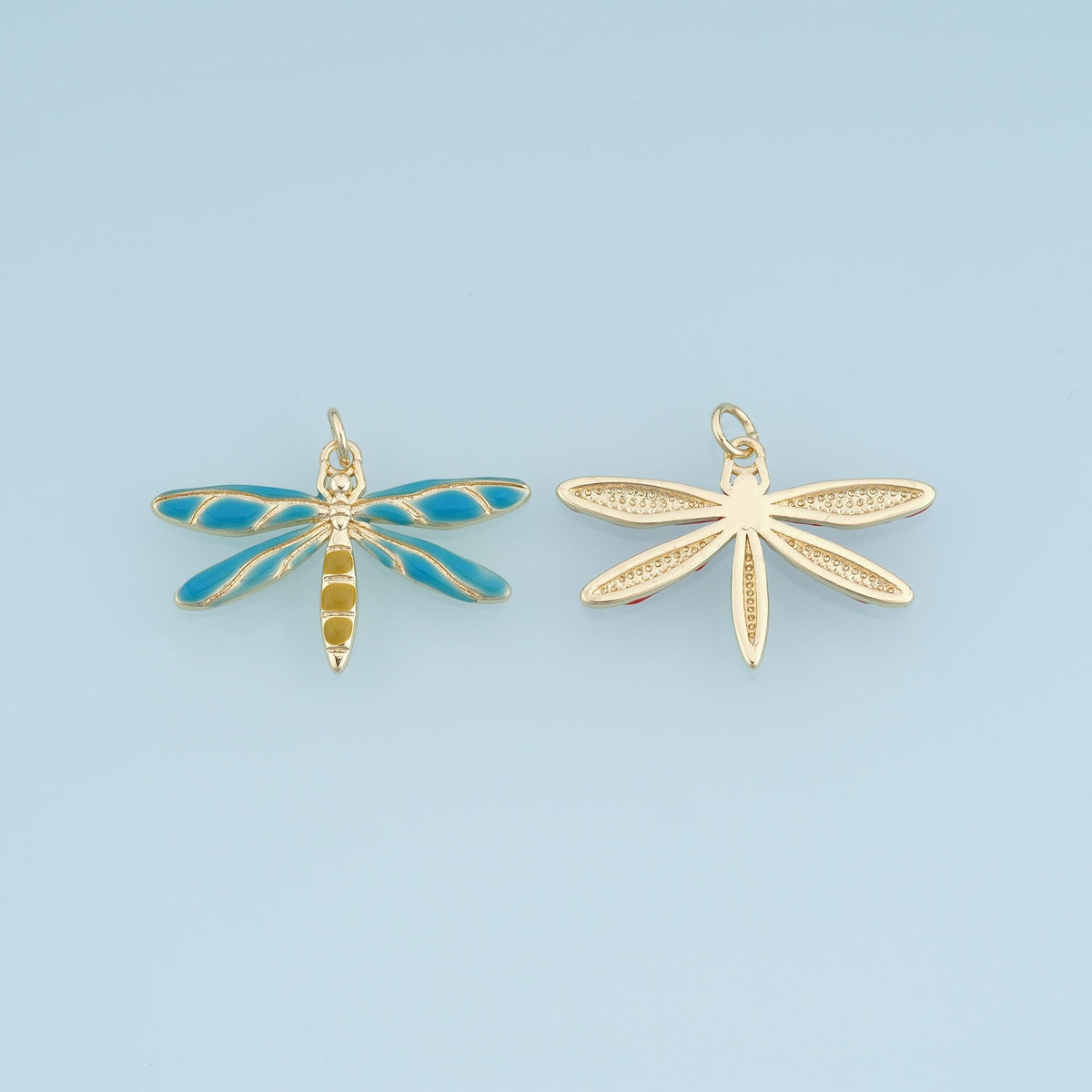 Gold Enamel Dragonfly Pendant,18K Gold Filled Insect Charm Bracelet Necklace for DIY Jewelry Making Supply