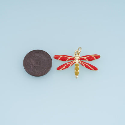 Gold Enamel Dragonfly Pendant,18K Gold Filled Insect Charm Bracelet Necklace for DIY Jewelry Making Supply