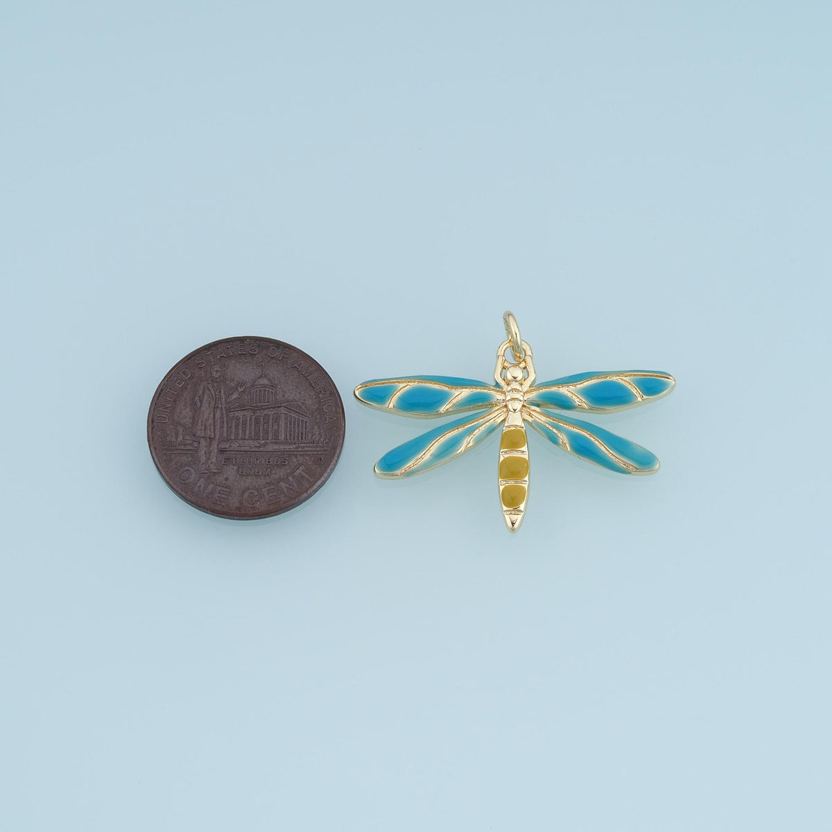 Gold Enamel Dragonfly Pendant,18K Gold Filled Insect Charm Bracelet Necklace for DIY Jewelry Making Supply