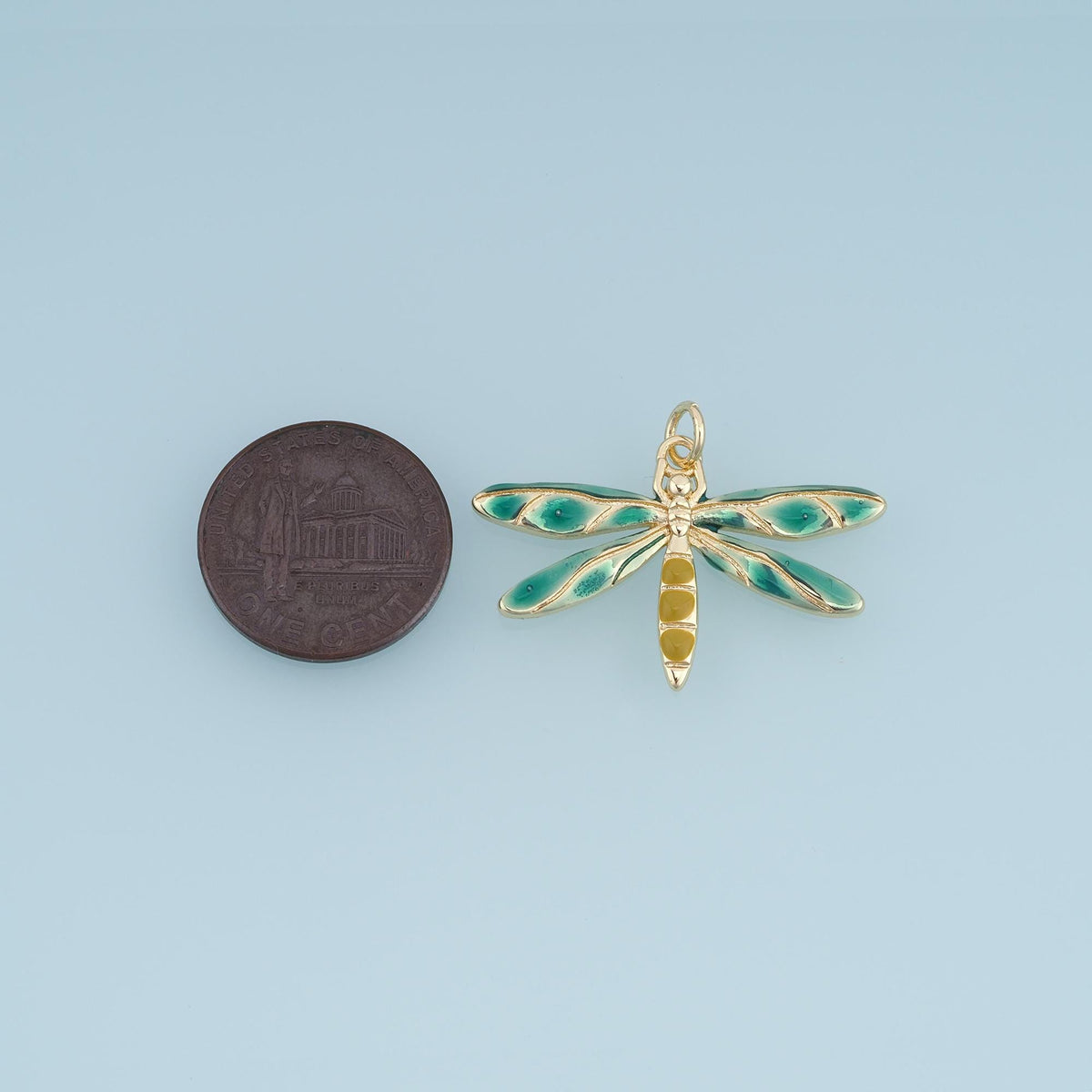 Gold Enamel Dragonfly Pendant,18K Gold Filled Insect Charm Bracelet Necklace for DIY Jewelry Making Supply