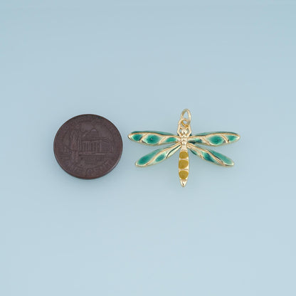 Gold Enamel Dragonfly Pendant,18K Gold Filled Insect Charm Bracelet Necklace for DIY Jewelry Making Supply