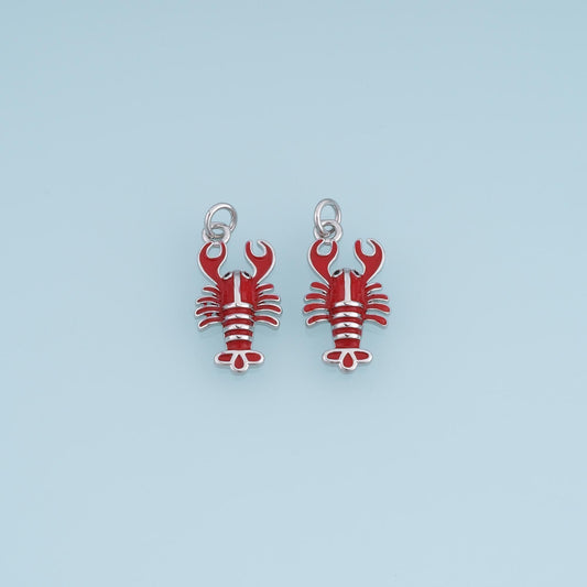 Silver Enamel Lobster Pendant,Silver Exquisite Charm Bracelet Necklace for DIY Jewelry Making Supply