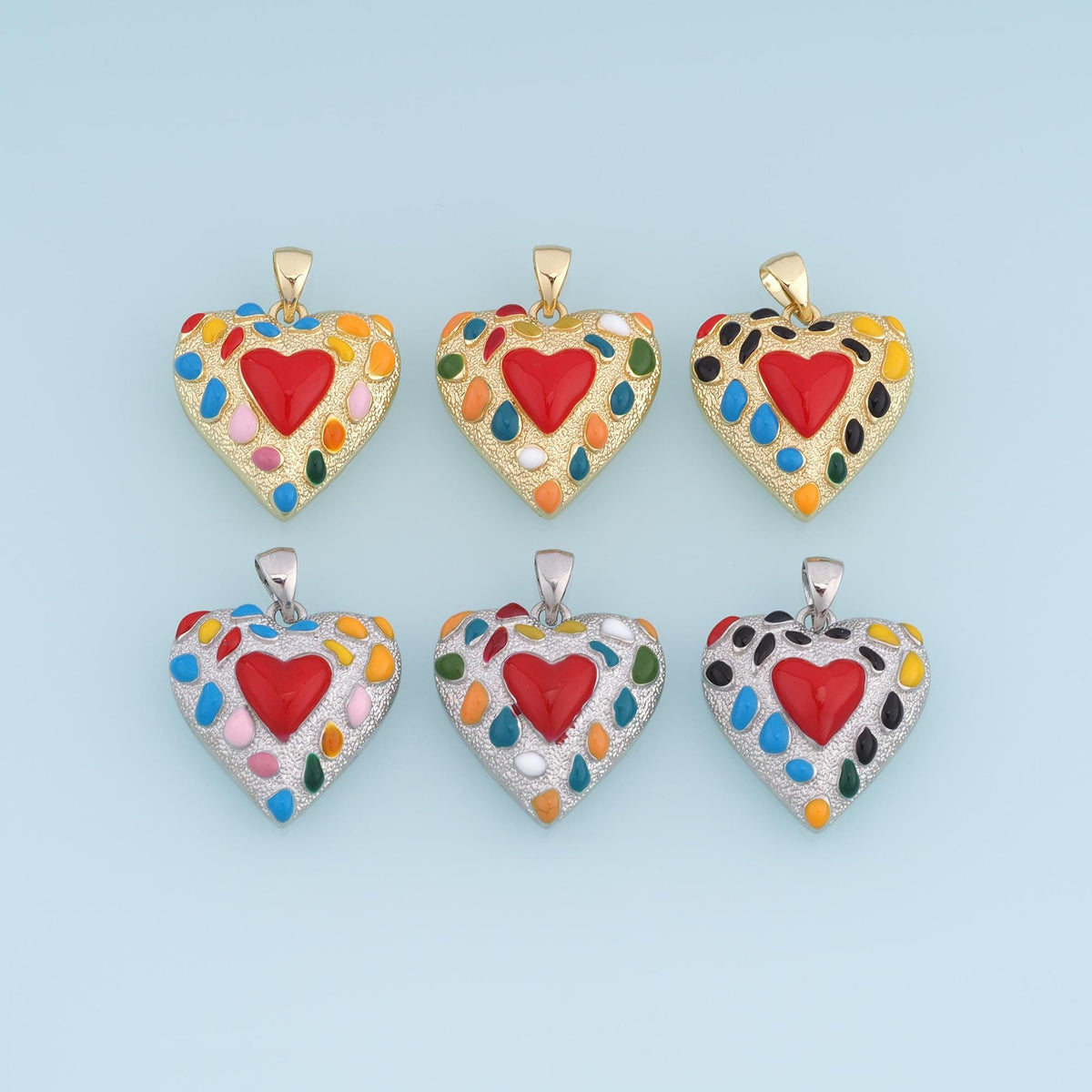 18K Gold Filled Enamel Heart Charm Pendant for Jewelry Making