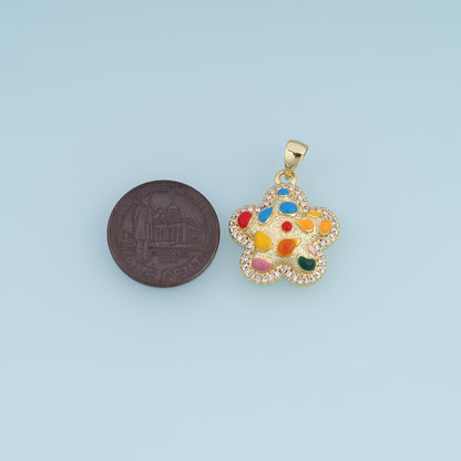 18K Gold Filled Enamel Flower Charm Pendant for Jewelry Making