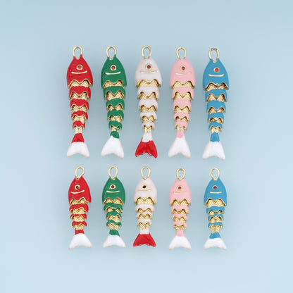 18K Gold Filled Enamel Fish Charm Pendant for Jewelry Making