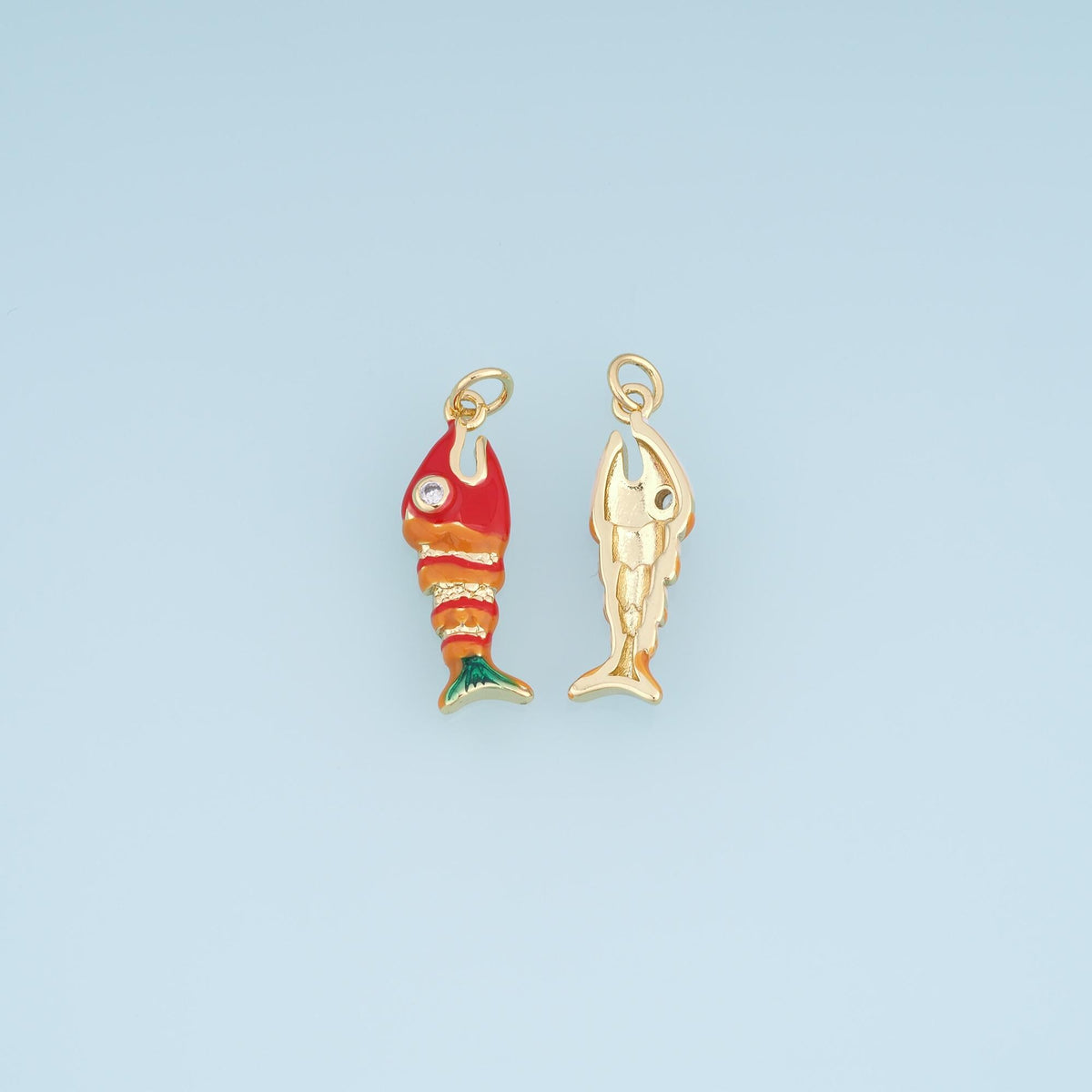 Gold Enamel Fish Pendant,18K Gold Filled Cartoon Style Charm Bracelet Necklace for DIY Jewelry Making Supply