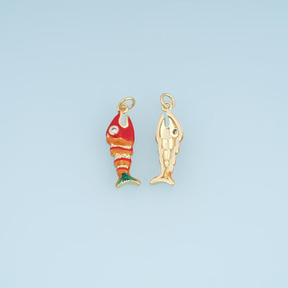 Gold Enamel Fish Pendant,18K Gold Filled Cartoon Style Charm Bracelet Necklace for DIY Jewelry Making Supply