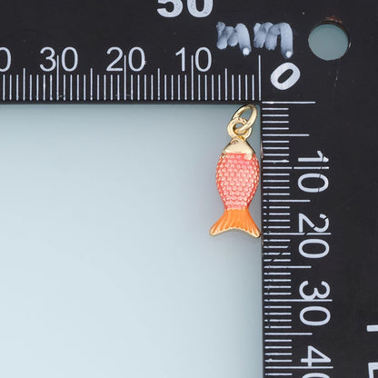 Gold Enamel Fish Pendant,18K Gold Filled Minimalist Charm Bracelet Necklace for DIY Jewelry Making Supply