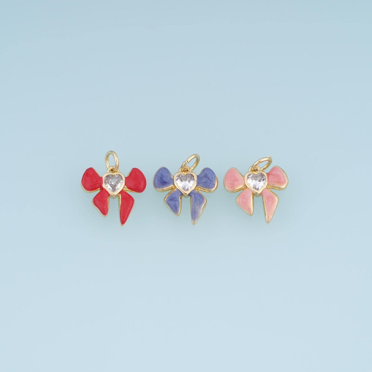 Gold Enamel Bow Pendant,18K Gold Filled Exquisite Charm Bracelet Necklace for DIY Jewelry Making Supply
