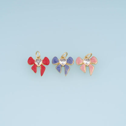Gold Enamel Bow Pendant,18K Gold Filled Exquisite Charm Bracelet Necklace for DIY Jewelry Making Supply