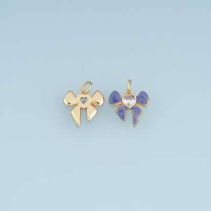Gold Enamel Bow Pendant,18K Gold Filled Exquisite Charm Bracelet Necklace for DIY Jewelry Making Supply