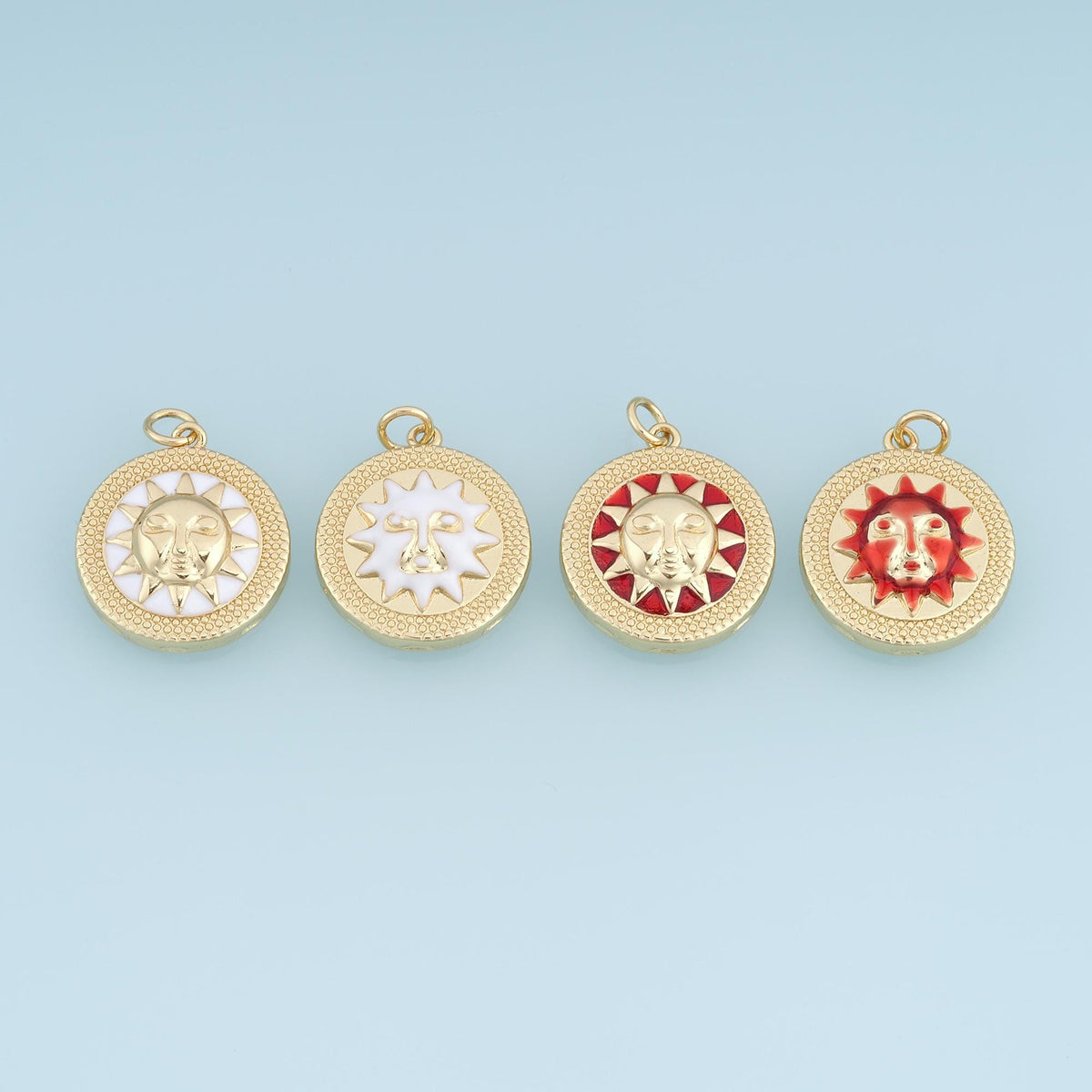 Gold Enamel Sunface Pendant,18K Gold Filled Exquisite Charm Bracelet Necklace for DIY Jewelry Making Supply