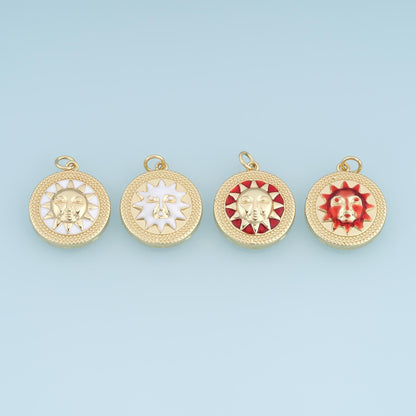 Gold Enamel Sunface Pendant,18K Gold Filled Exquisite Charm Bracelet Necklace for DIY Jewelry Making Supply
