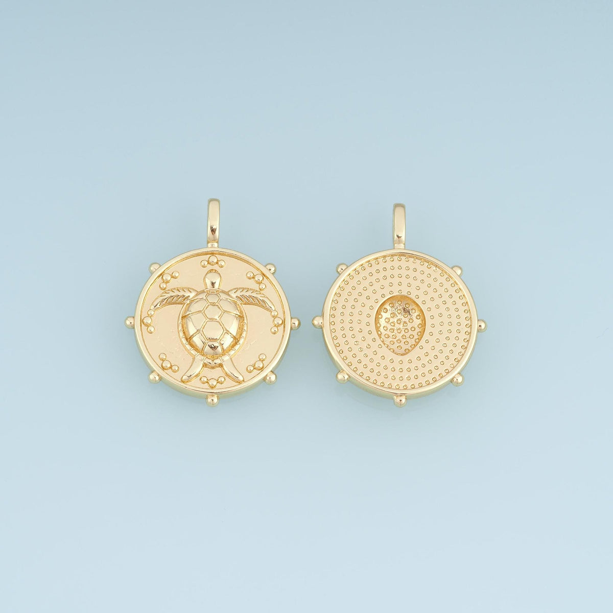 Gold Sea Turtle Pendant,18K Gold Filled Round Charm Bracelet Necklace for DIY Jewelry Making Supply