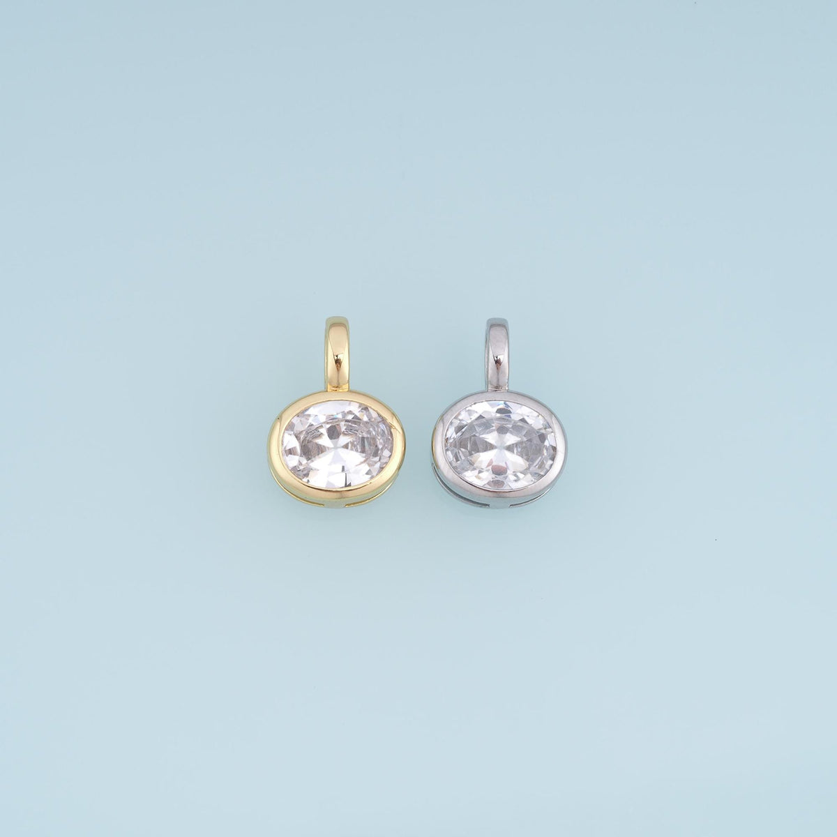 18K Gold Filled Cubic Zirconia Oval Charm Pendant for Jewelry Making