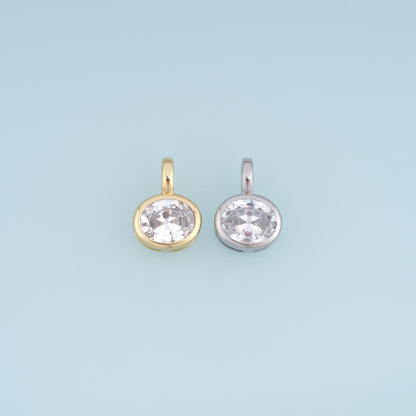 18K Gold Filled Cubic Zirconia Oval Charm Pendant for Jewelry Making