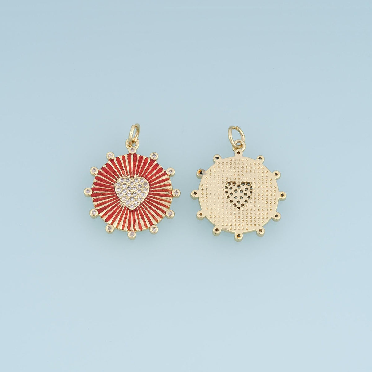 Gold Enamel Heart Pendant,18K Gold Filled Exquisite CZ Heart Charm Bracelet Necklace for DIY Jewelry Making Supply