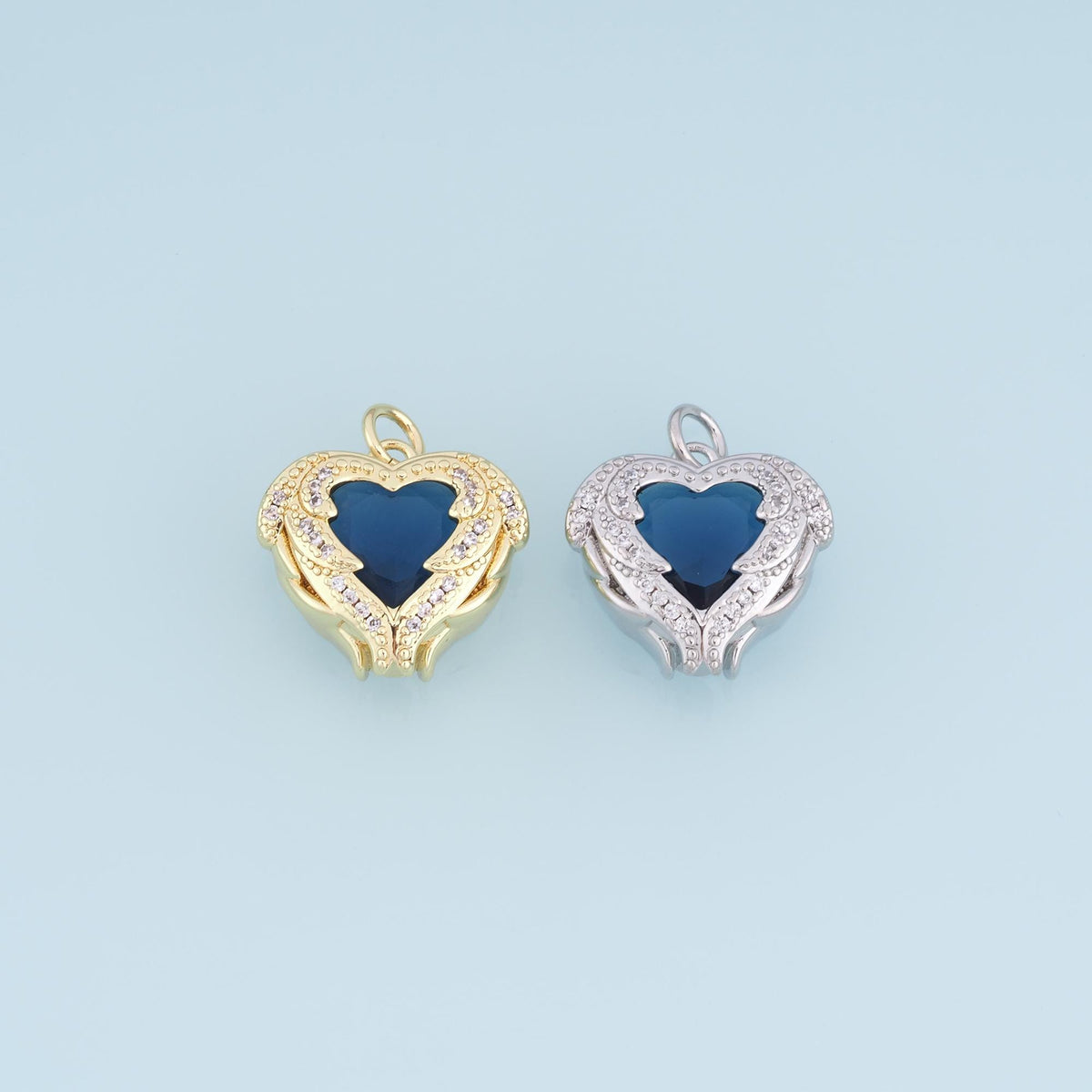 Gold CZ Wing Heart Pendant,18K Gold Filled Opulent Vintage Style Charm Bracelet Necklace for DIY Jewelry Making Supply
