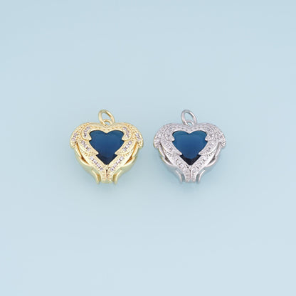 Gold CZ Wing Heart Pendant,18K Gold Filled Opulent Vintage Style Charm Bracelet Necklace for DIY Jewelry Making Supply