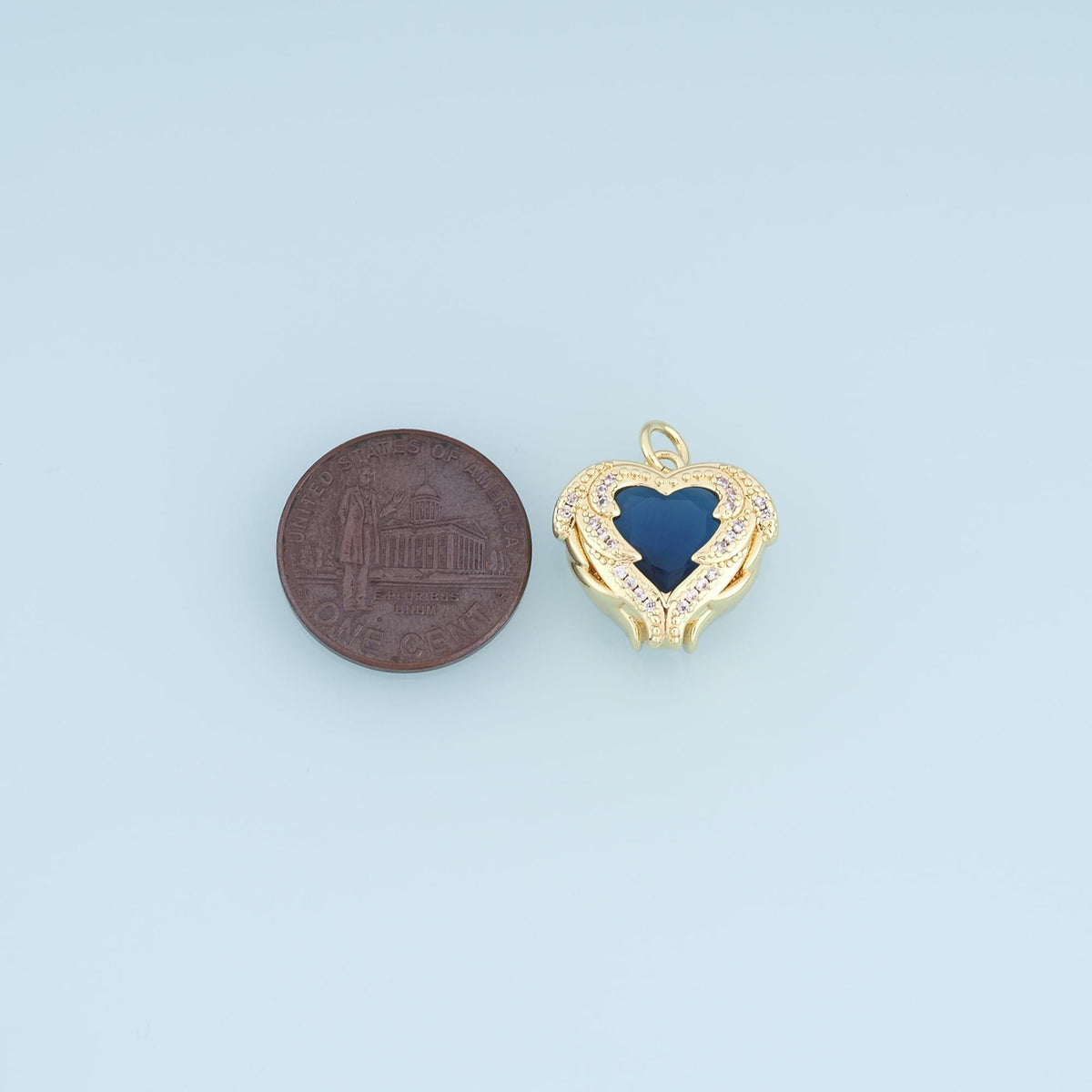 Gold CZ Wing Heart Pendant,18K Gold Filled Opulent Vintage Style Charm Bracelet Necklace for DIY Jewelry Making Supply