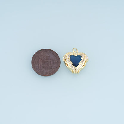 Gold CZ Wing Heart Pendant,18K Gold Filled Opulent Vintage Style Charm Bracelet Necklace for DIY Jewelry Making Supply