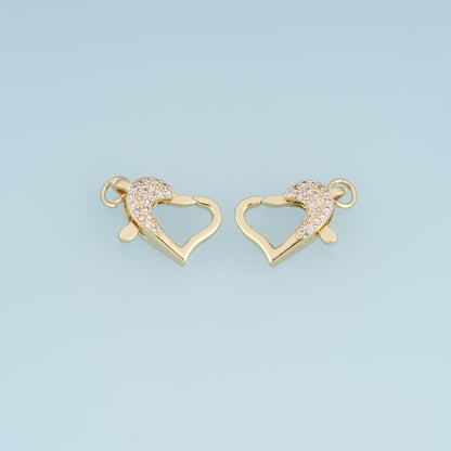 18K Gold Filled Cubic Zirconia Heart Clasp for Jewelry Making