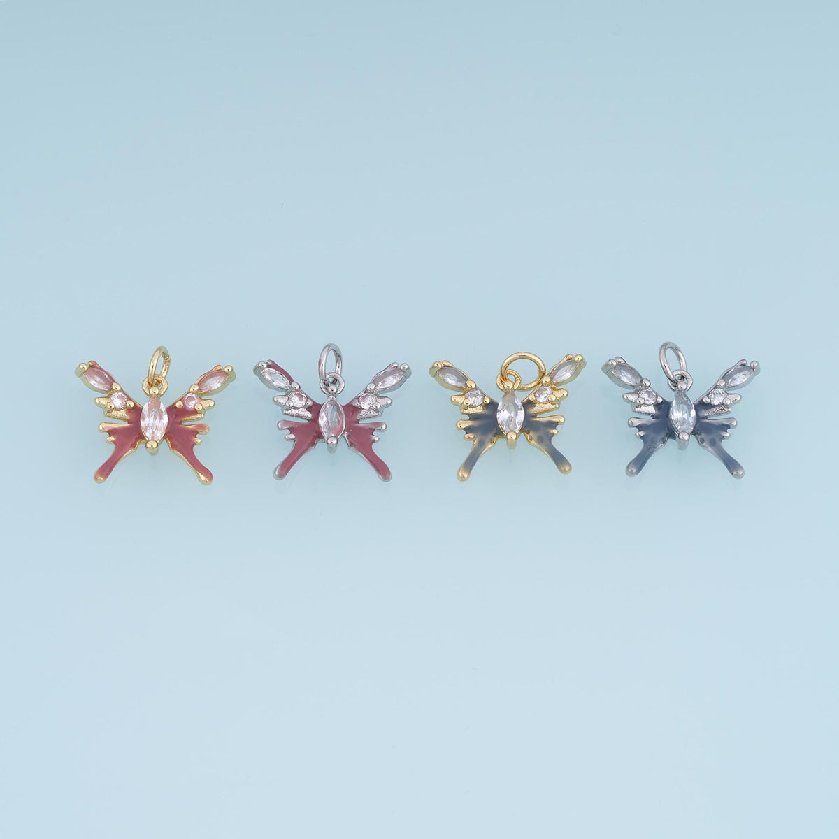 18K Gold Filled Cubic Zirconia Butterfly Charm Pendant for Jewelry Making