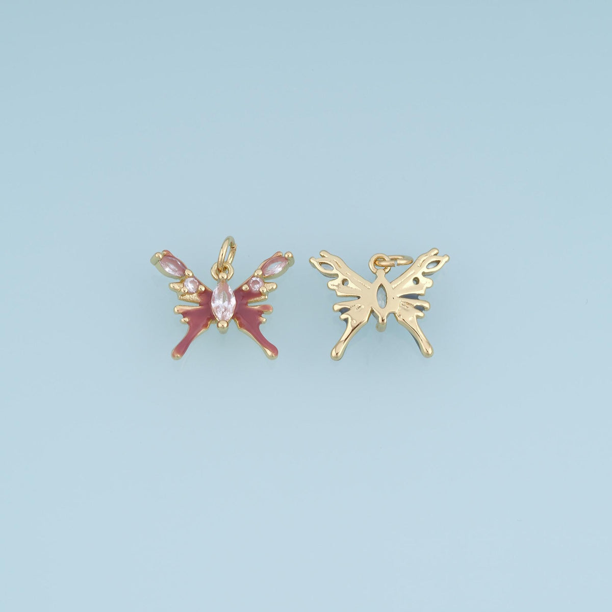 18K Gold Filled Cubic Zirconia Butterfly Charm Pendant for Jewelry Making