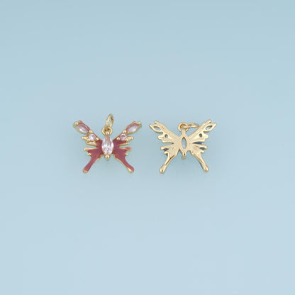 18K Gold Filled Cubic Zirconia Butterfly Charm Pendant for Jewelry Making
