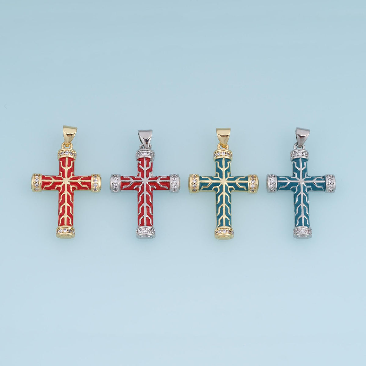 18K Gold Filled Enamel Cross Charm Pendant for Jewelry Making