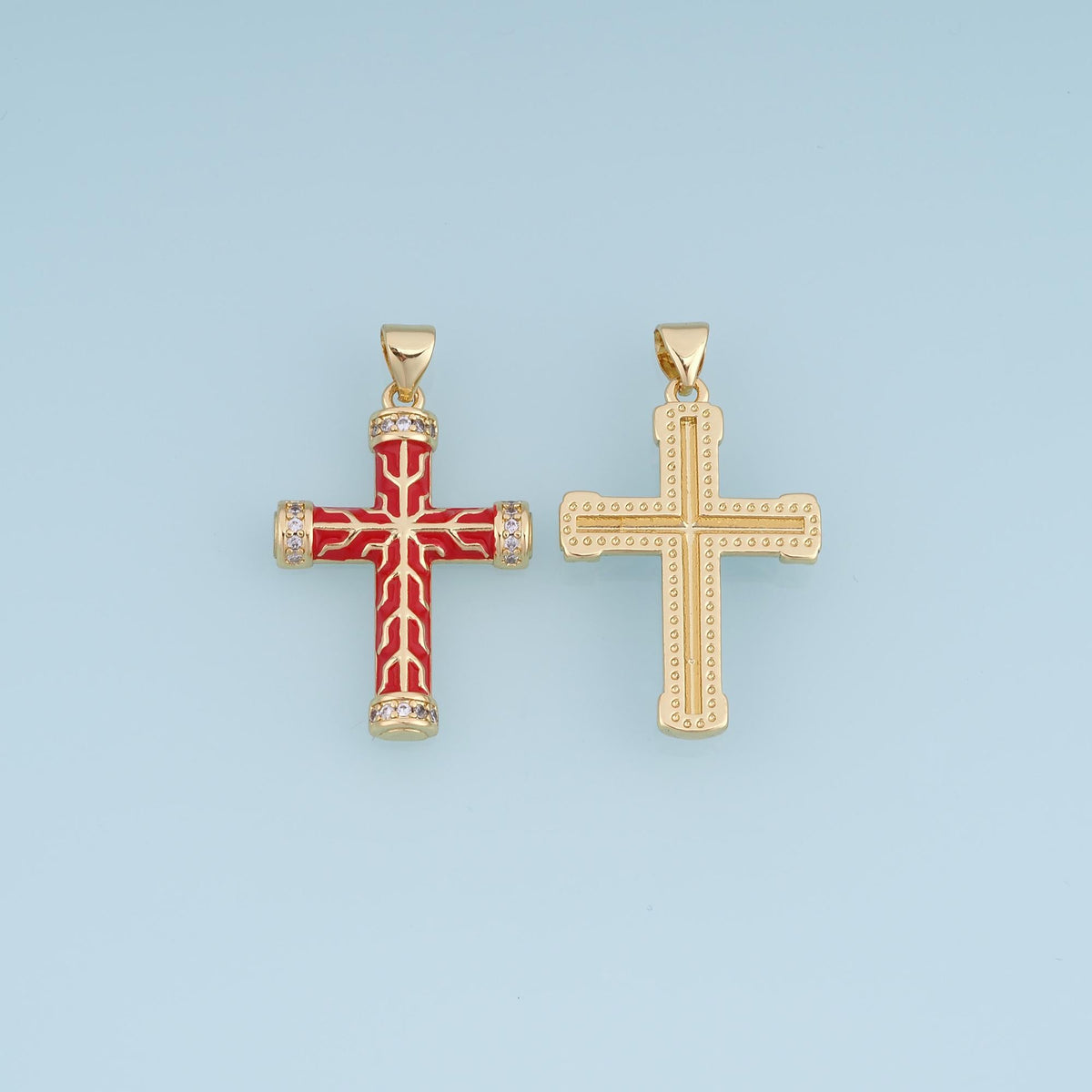 18K Gold Filled Enamel Cross Charm Pendant for Jewelry Making