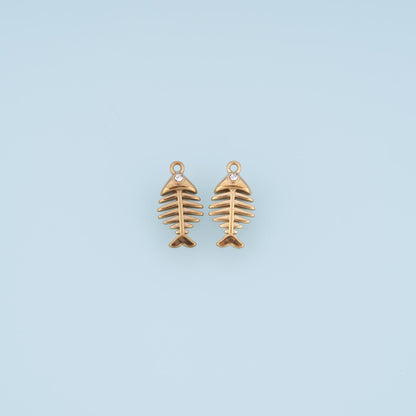 CZ Fish Bone Pendant,14K Gold Filled Fish Skeleton Charm DIY Charm for Necklace Bracelet Making