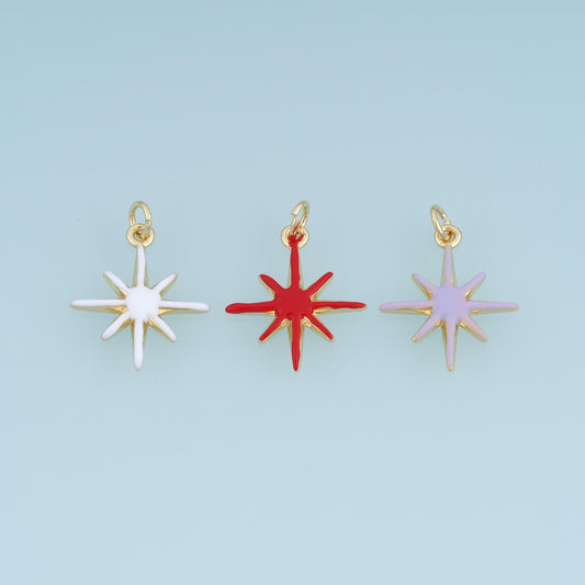 Gold Enamel Polaris Pendant,18K Gold Filled Celestial Charm Bracelet Necklace for DIY Jewelry Making Supply