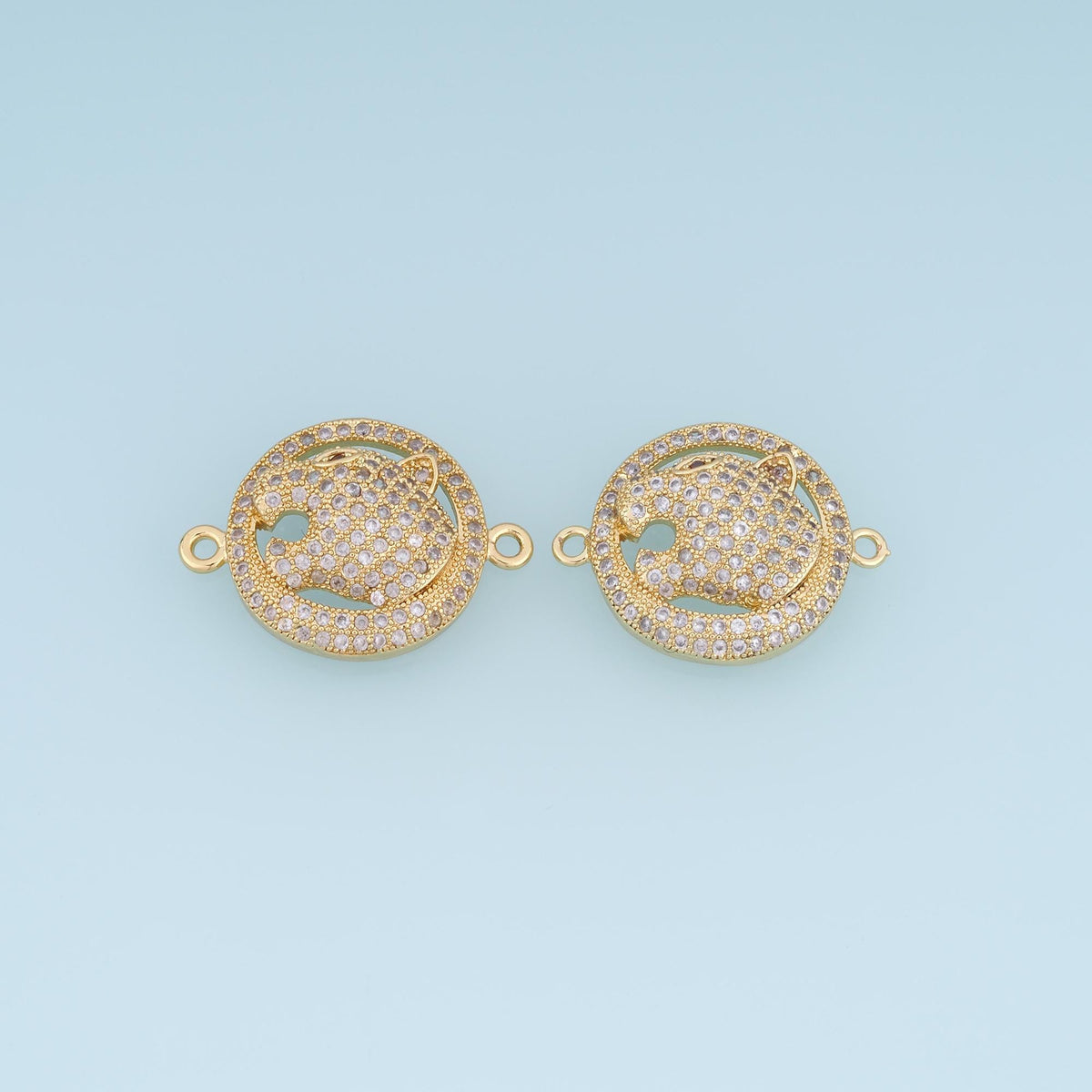 Gold Pave CZ Leopard Connector ,18K Gold Filled Animal Connector Charm Bracelet Necklace for DIY Jewelry Making Supply