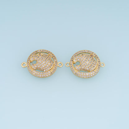 Gold Pave CZ Leopard Connector ,18K Gold Filled Animal Connector Charm Bracelet Necklace for DIY Jewelry Making Supply