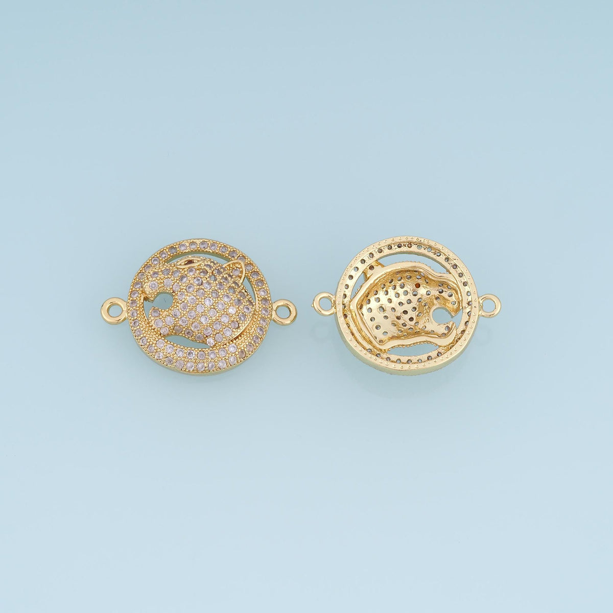 Gold Pave CZ Leopard Connector ,18K Gold Filled Animal Connector Charm Bracelet Necklace for DIY Jewelry Making Supply