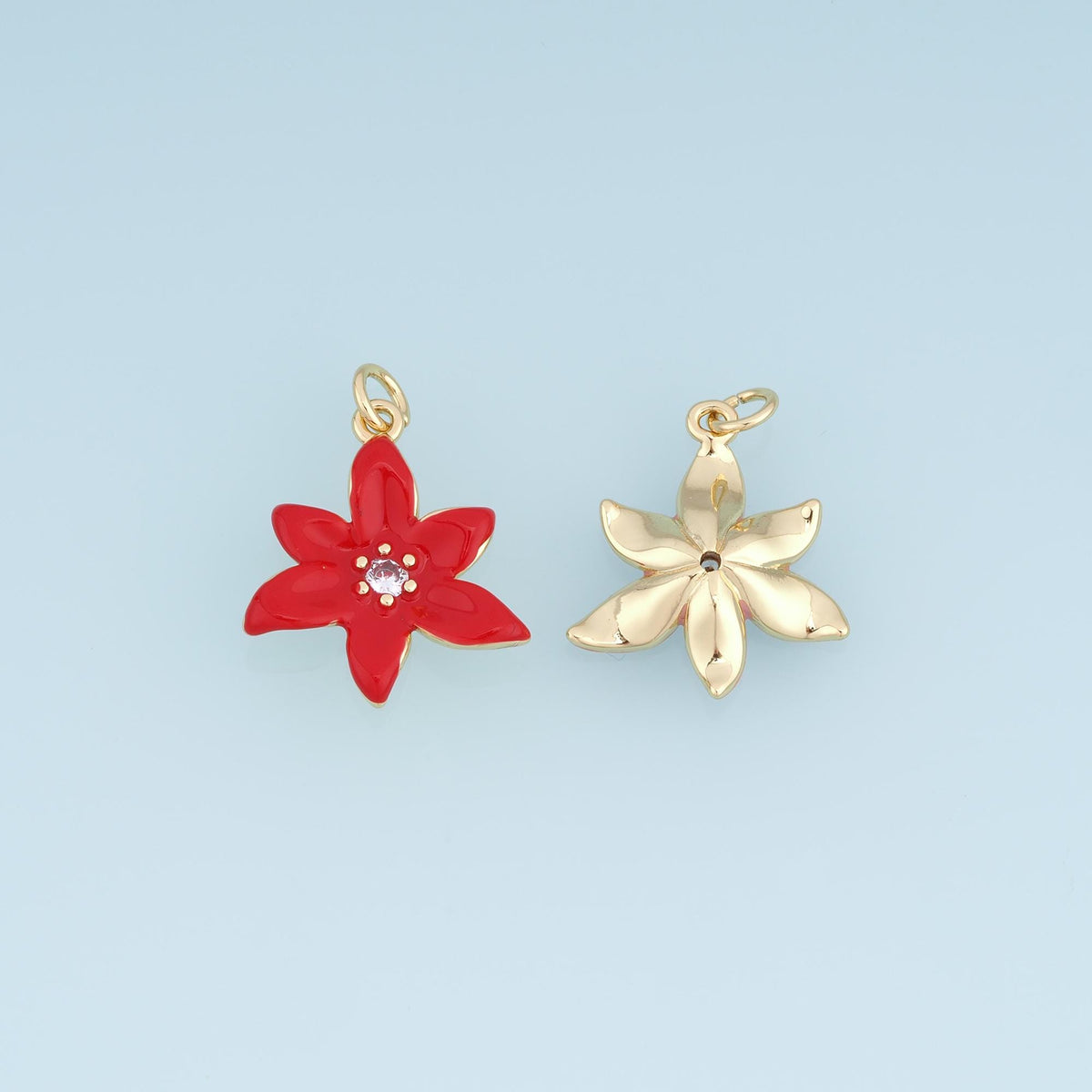 Gold Enamel Flower Pendant,18K Gold Filled CZ Floral Charm Bracelet Necklace for DIY Jewelry Making Supply