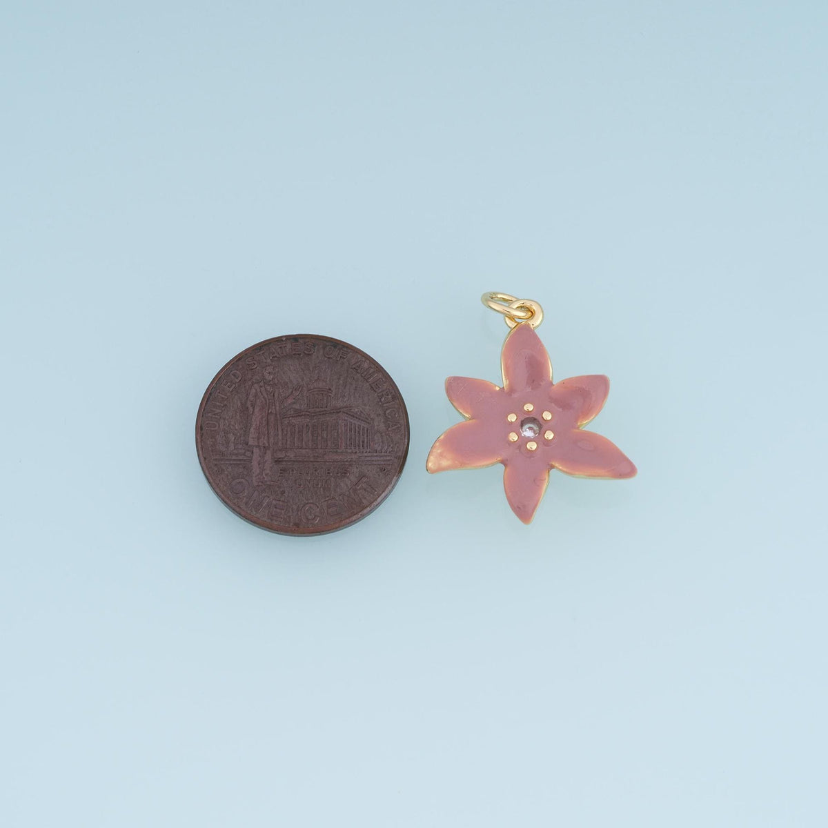 Gold Enamel Flower Pendant,18K Gold Filled CZ Floral Charm Bracelet Necklace for DIY Jewelry Making Supply