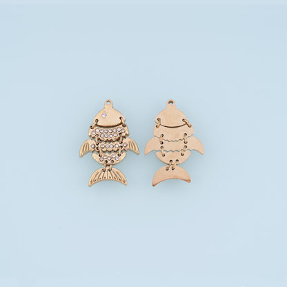 CZ Fish Pendant,14K Gold Ocean Charm DIY Charm for Necklace Bracelet Making