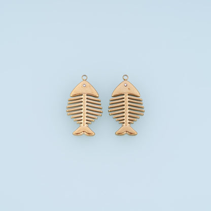 CZ Fish Bone Pendant,14K Gold Fish Skeleton Charm DIY Charm for Necklace Bracelet Making