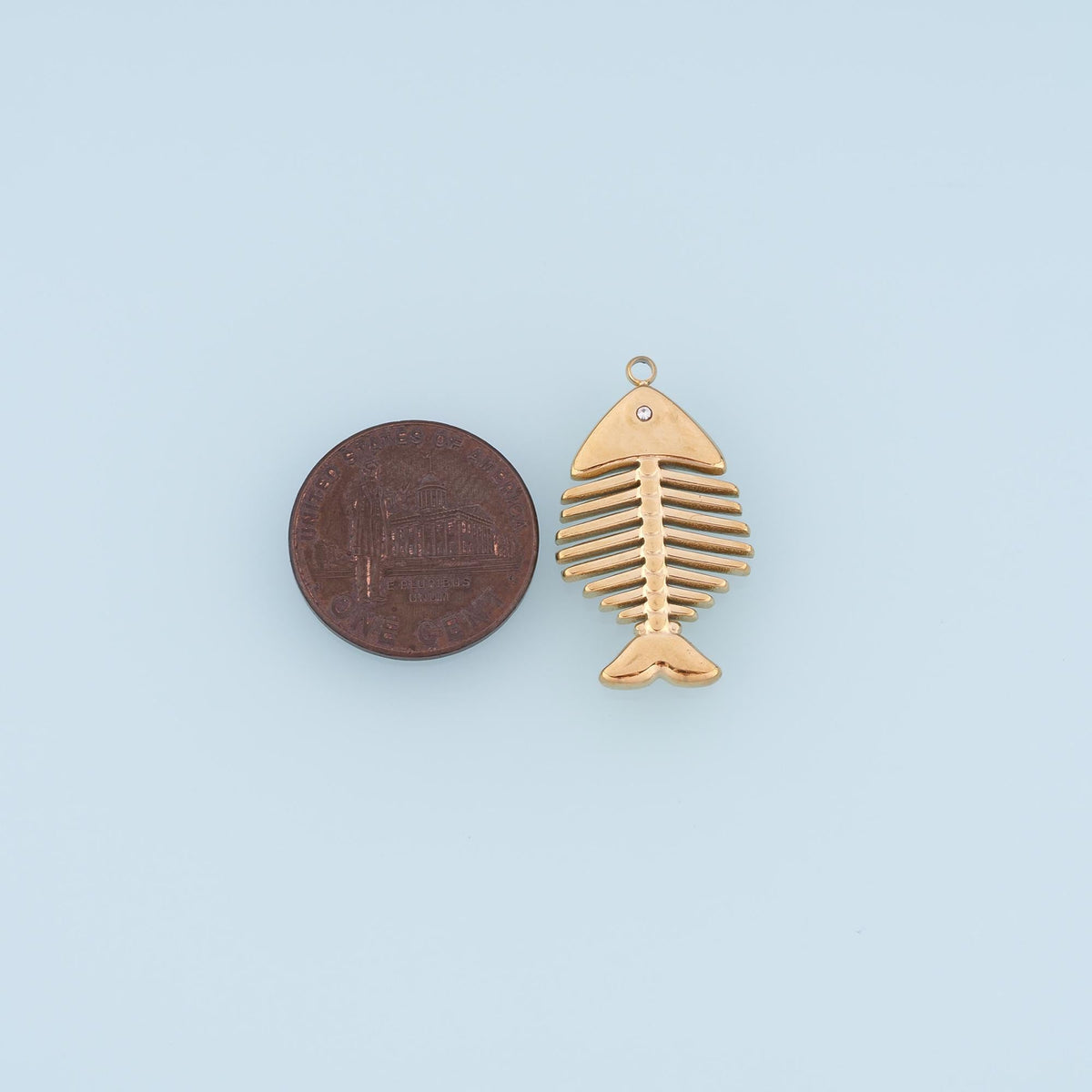 CZ Fish Bone Pendant,14K Gold Fish Skeleton Charm DIY Charm for Necklace Bracelet Making