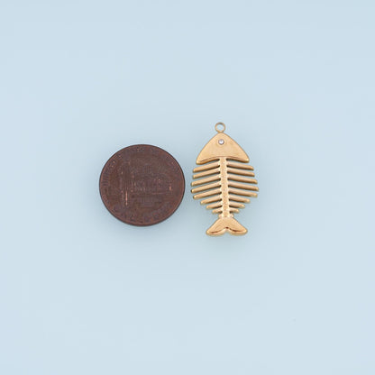 CZ Fish Bone Pendant,14K Gold Fish Skeleton Charm DIY Charm for Necklace Bracelet Making