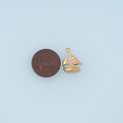 CZ Sailboat Pendant,14K Gold Ocean Nautical Charm DIY Charm for Necklace Bracelet Making